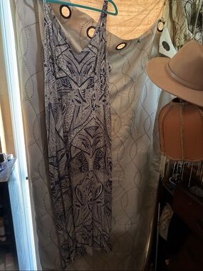 Gem & Harmony Blue and White Printed Maxi Dress